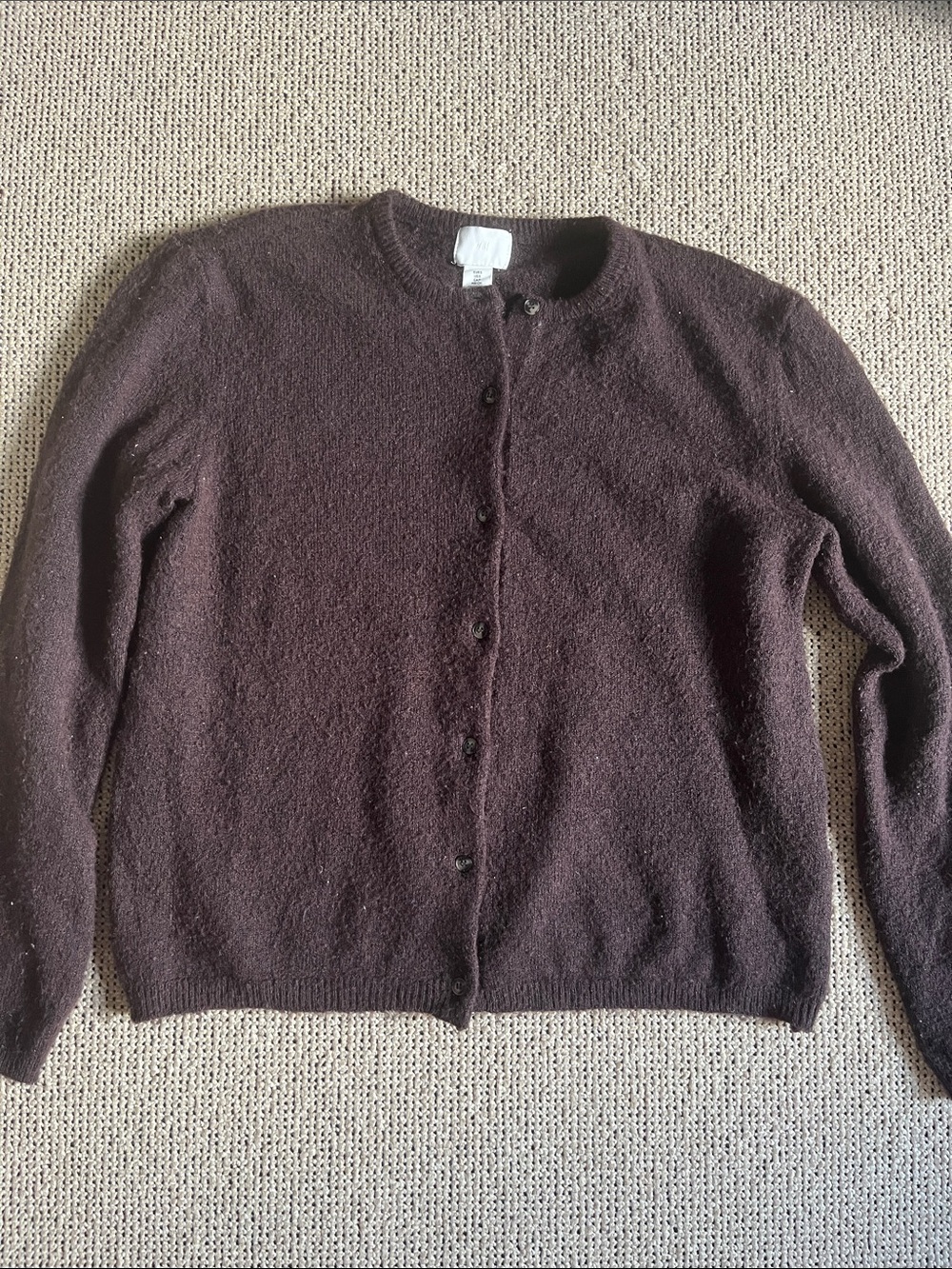 H&M Classic Women's Crewneck Cardigan Sweater - Dark Brown